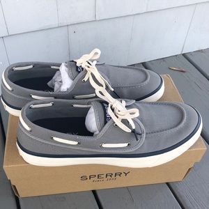 Mens Sperry 2-Eyed Gray Canvas Boat Shoes